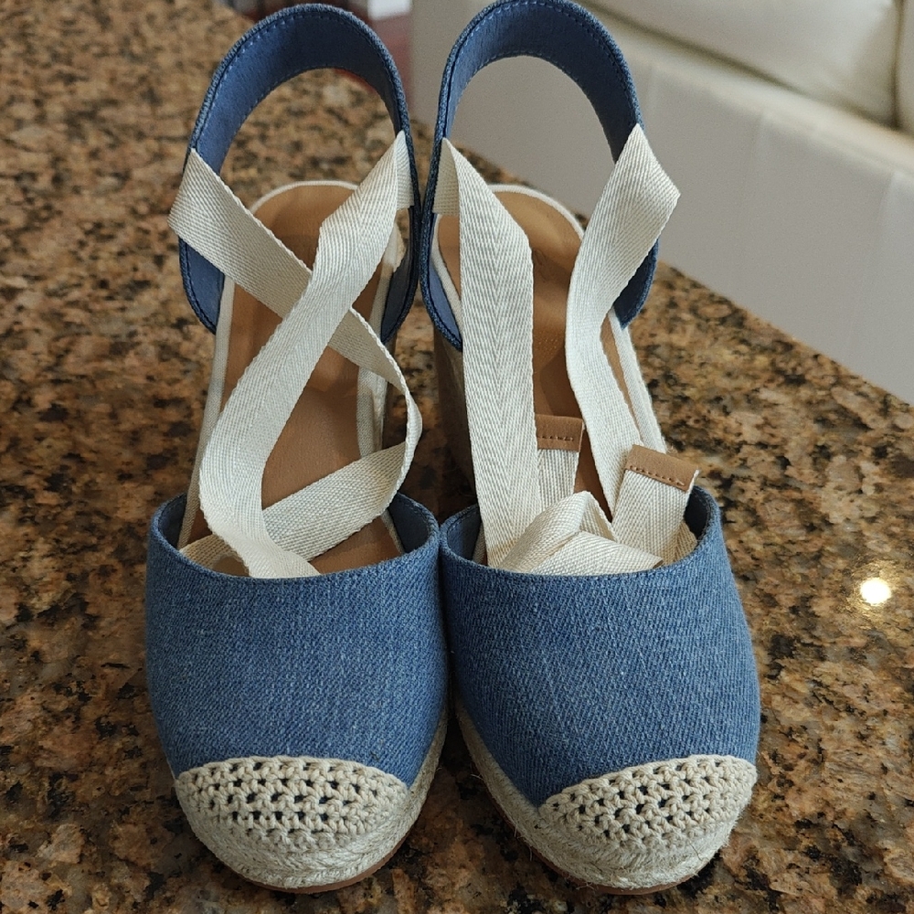 Denim Espadrille Wedge Sandals